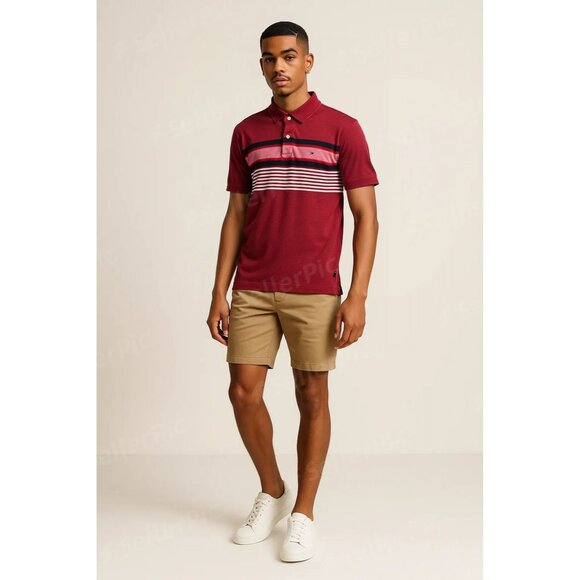 Tommy Hilfiger Men's Red Performance Chest Panel Short Sleeve Polo Shirt Medium - Picture 1 of 11